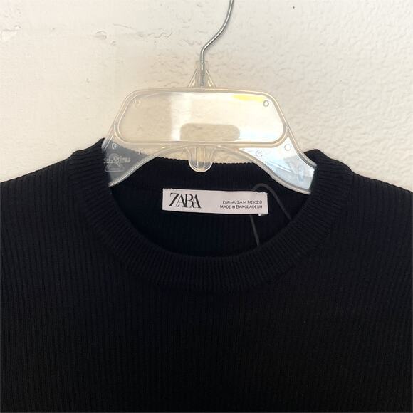 Zara Tie Waist Ribbed Knit Cropped Sweater Medium Black - Picture 5 of 10